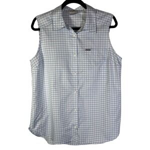 Columbia Womens Light Blue Gingham Sleeveless Button Down Shirt AL5536 Size L